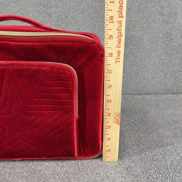 Estée Lauder Red Velvet Star Cosmetic Travel Train Bag Gold Zipper Recycled - Picture 10 of 14